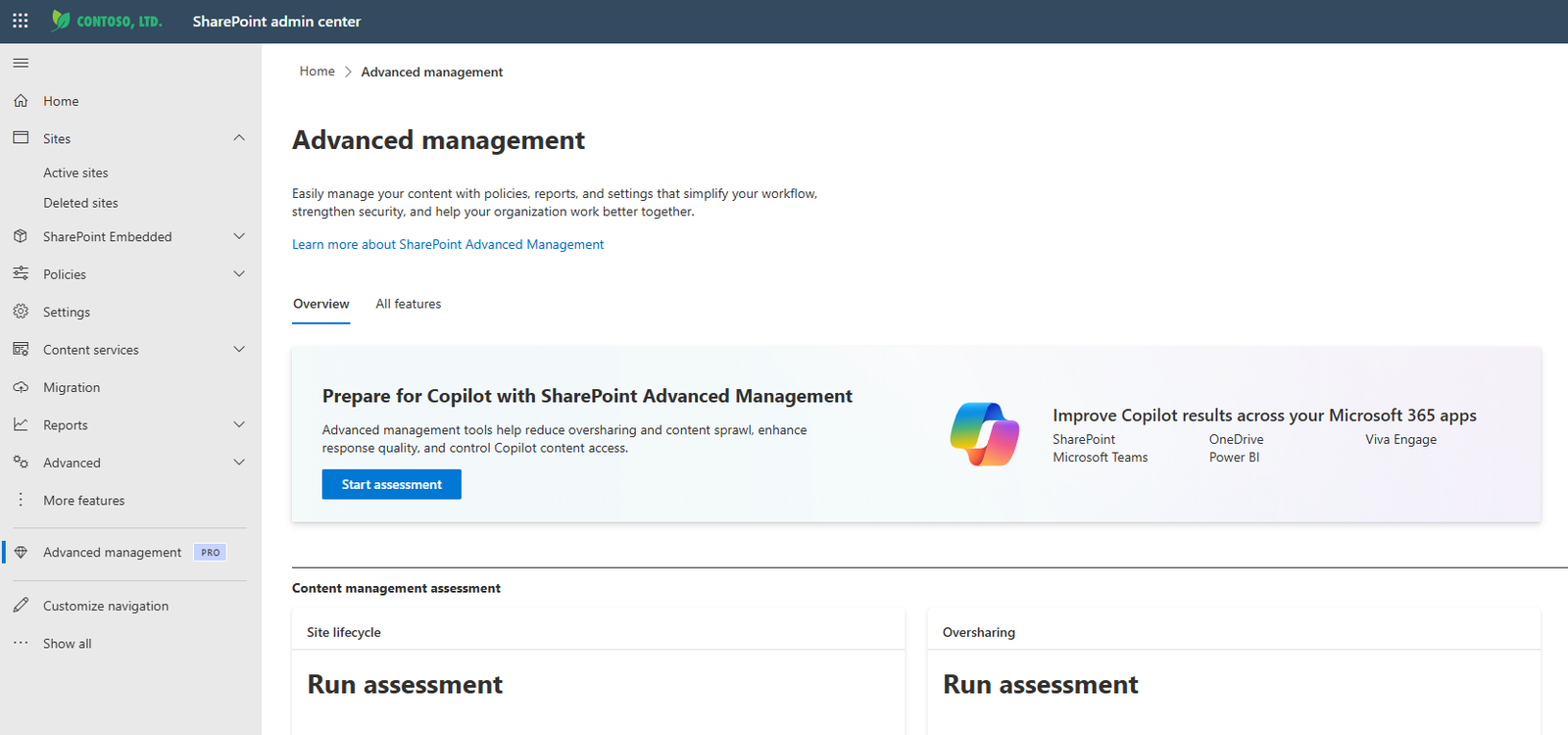 Content Management Assessment hub in SharePoint admin center