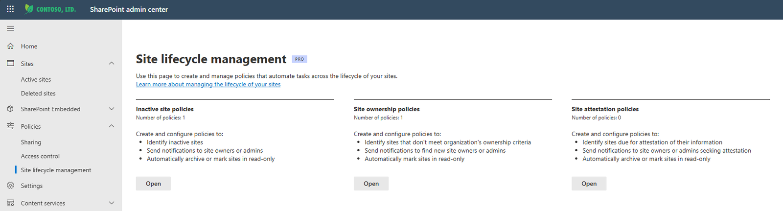 Site lifecycle management in the SharePoint admin center
