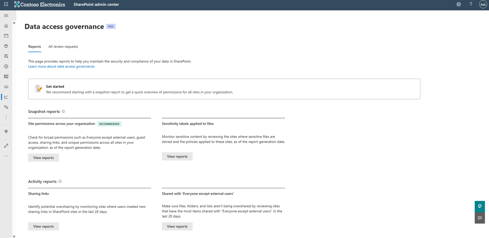 Data access governance report in SharePoint admin center
